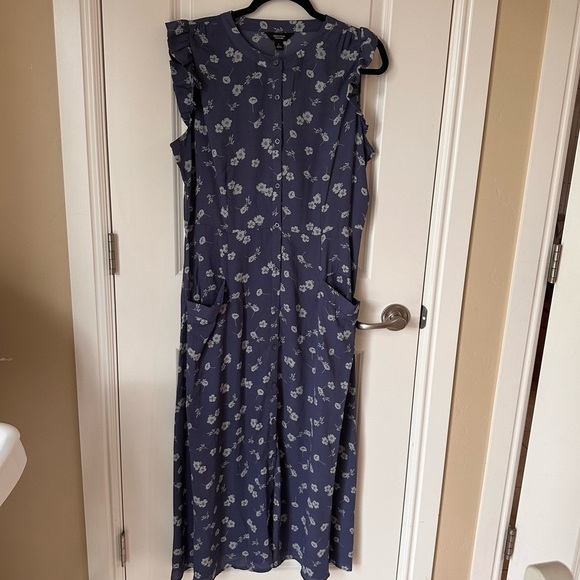 Womens Simply Vera Wang Ditsy Mid Butterfly Cap Dress Size L Blue Missing Lining - Picture 3 of 7